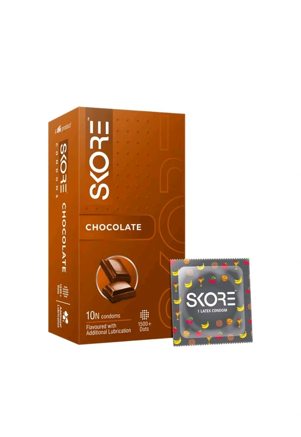 Skore Chocolate Flavoured Condoms | 1500+ Dots | Pack Of 1 (10 Sheets)