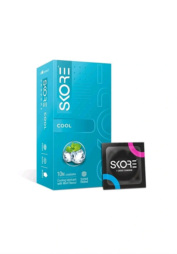 Skore COOL Condoms | Dotted Ribbed | Pack Of 1 (10 Sheets)