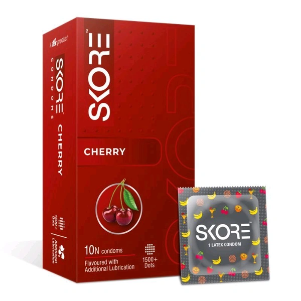 Skore Cherry Condoms | 1500+ Dots | Pack Of 1  (10 Sheets)