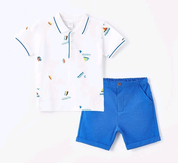 Polo Neck Printed Boys T-shirt And Shorts Set - 12-18 months