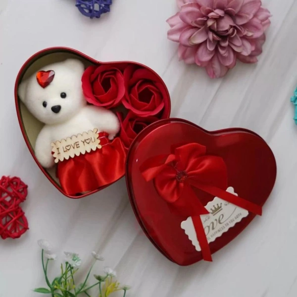 Artificial Flower, Greeting Card, Showpiece, Soft Toy Gift Set - Red