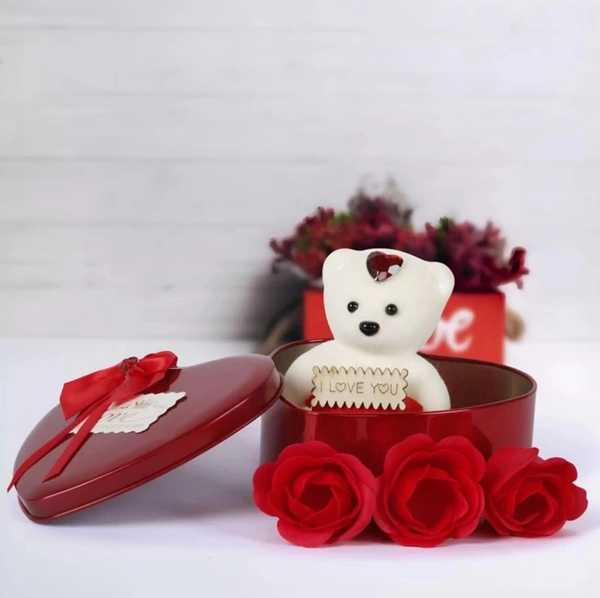 Artificial Flower, Greeting Card, Showpiece, Soft Toy Gift Set - Red