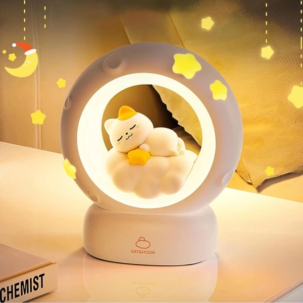 Kitty Cat Silicone Dimmable Kitten Bunny Light Sleeping Cat Lamp - White, 12x14 Cm