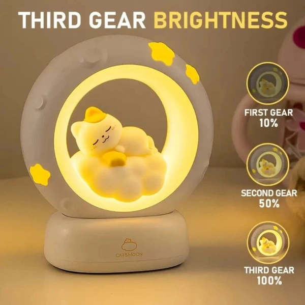 Kitty Cat Silicone Dimmable Kitten Bunny Light Sleeping Cat Lamp - White, 12x14 Cm