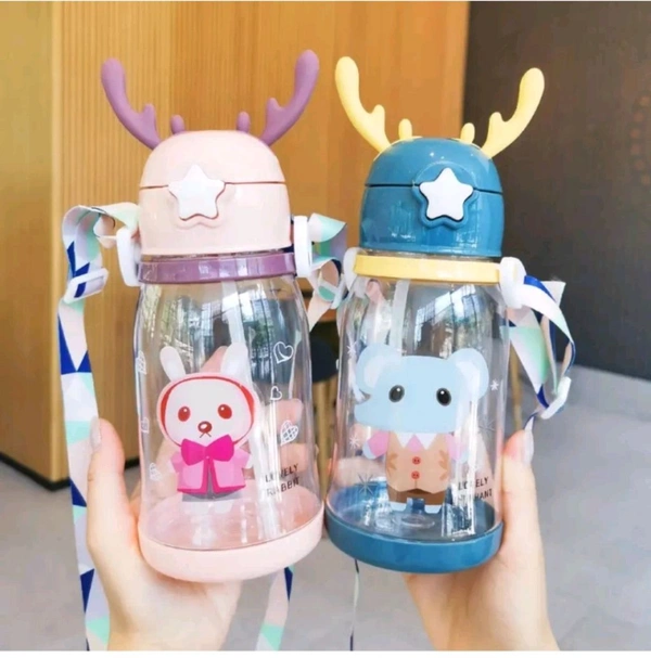Pack of 1 cartoon water bottle tritan BPA Free Straw Water Bottle 600ml 600 ml Bottle Plastic