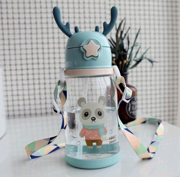 Pack of 1 cartoon water bottle tritan BPA Free Straw Water Bottle 600ml 600 ml Bottle Plastic
