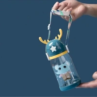 Pack of 1 cartoon water bottle tritan BPA Free Straw Water Bottle 600ml 600 ml Bottle Plastic