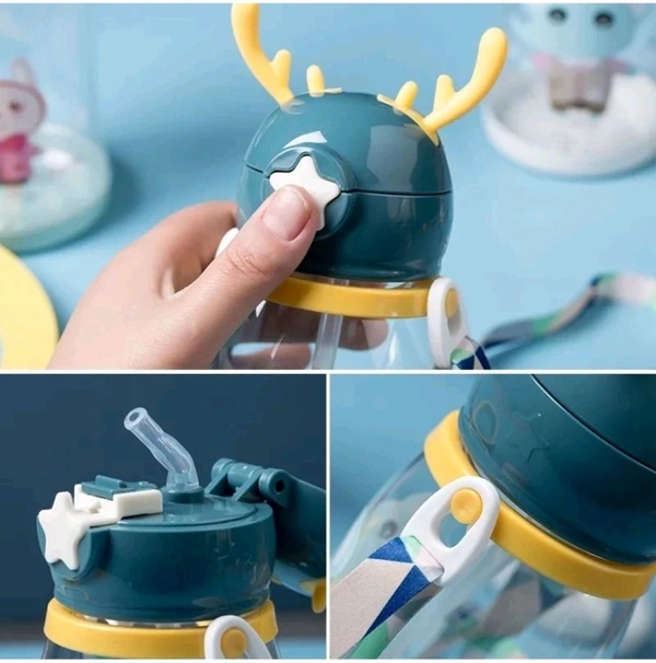 Pack of 1 cartoon water bottle tritan BPA Free Straw Water Bottle 600ml 600 ml Bottle Plastic