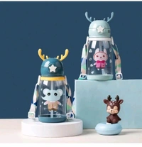 Pack of 1 cartoon water bottle tritan BPA Free Straw Water Bottle 600ml 600 ml Bottle Plastic