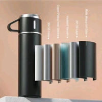 Pack of 1 Vacuum Flask set 3 Cup set for Hot & Cold Drink BPA Free Black 500 ml 