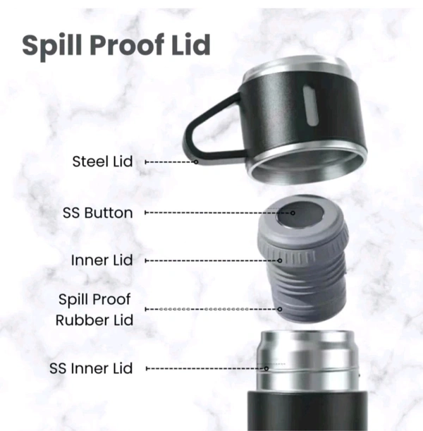 Pack of 1 Vacuum Flask set 3 Cup set for Hot & Cold Drink BPA Free Black 500 ml 