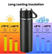 Pack of 1 Vacuum Flask set 3 Cup set for Hot & Cold Drink BPA Free Black 500 ml 