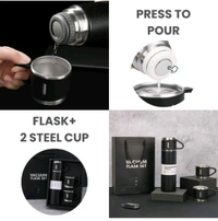 Pack of 1 Vacuum Flask set 3 Cup set for Hot & Cold Drink BPA Free Black 500 ml 