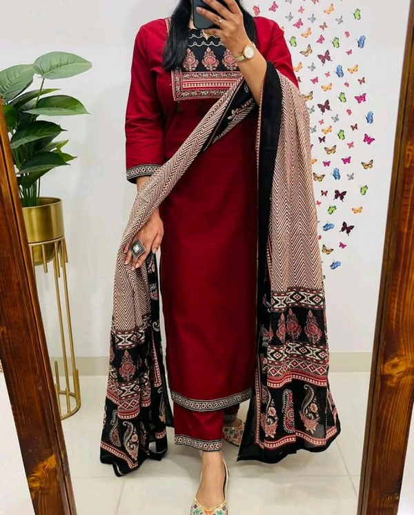 Pure fine Cotton fabric Kurti with Pant with cotton 100-100 Dupatta (Yellow)