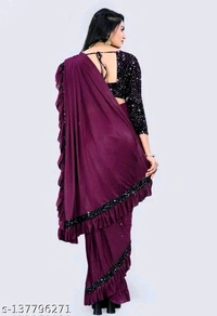 Ready To Wear Lycra Blend Purple Ruffle Saree With Blouse - Free Size