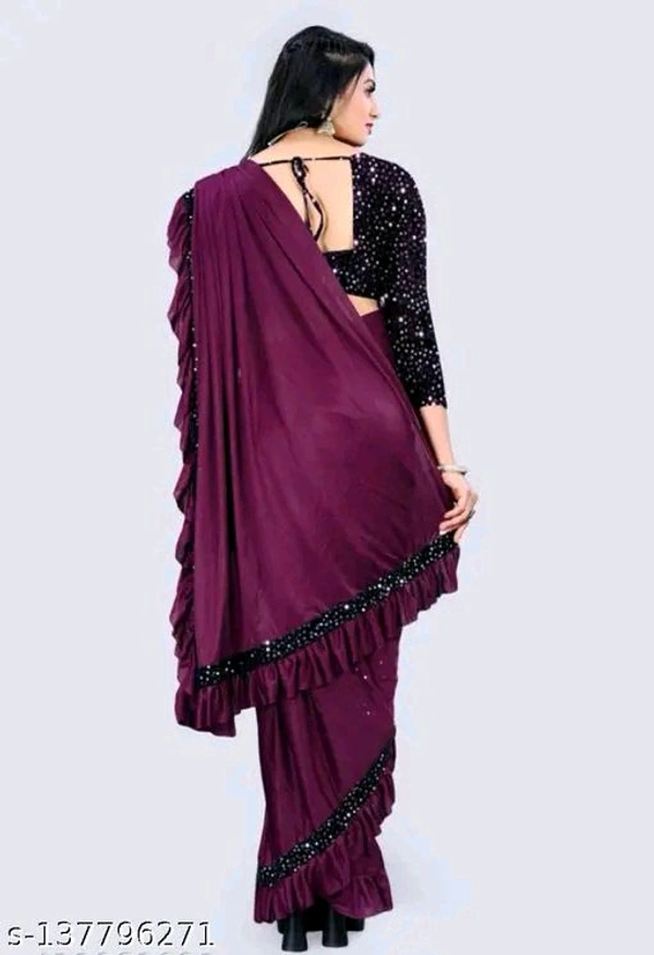 Ready To Wear Lycra Blend Purple Ruffle Saree With Blouse - Free Size