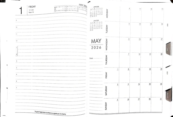 Diary 2026 Form Month Cut Full Date 