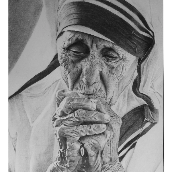 Pencil Portrait Of Mother Teresa ORIGINAL - a3