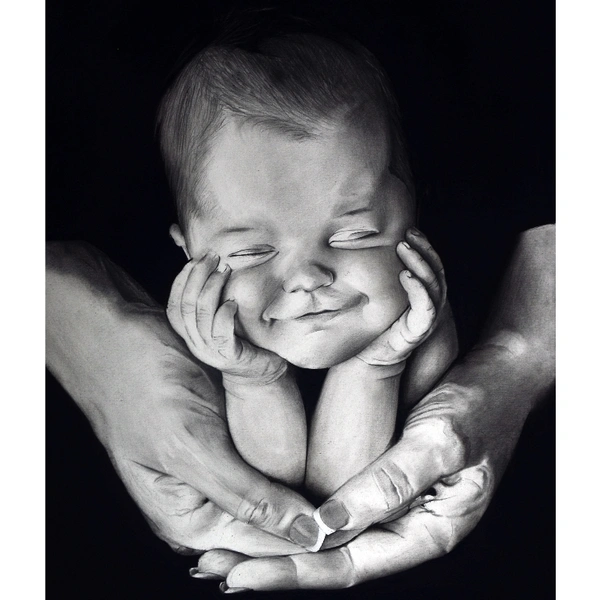 Pencil Portrait Of a Newborn Baby ORIGINAL - a3