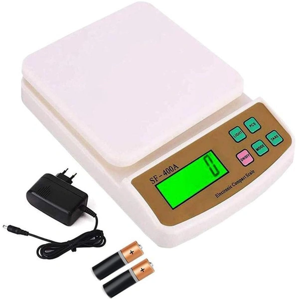 SHINE DIGITAL SCALE Shine Digital scale Digital Kitchen Weighing Scale for Shop and Home Electronic Weight Machine with Adapter LCD Display Screen Scale For Kitchen Scales, Vegetable Shop - SF-400A 1g x 10kg - (White)