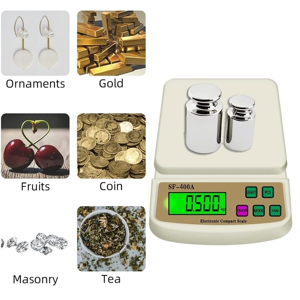 SHINE DIGITAL SCALE Shine Digital scale Digital Kitchen Weighing Scale for Shop and Home Electronic Weight Machine with Adapter LCD Display Screen Scale For Kitchen Scales, Vegetable Shop - SF-400A 1g x 10kg - (White)