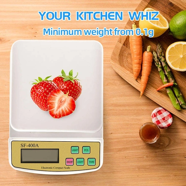 SHINE DIGITAL SCALE Shine Digital scale Digital Kitchen Weighing Scale for Shop and Home Electronic Weight Machine with Adapter LCD Display Screen Scale For Kitchen Scales, Vegetable Shop - SF-400A 1g x 10kg - (White)