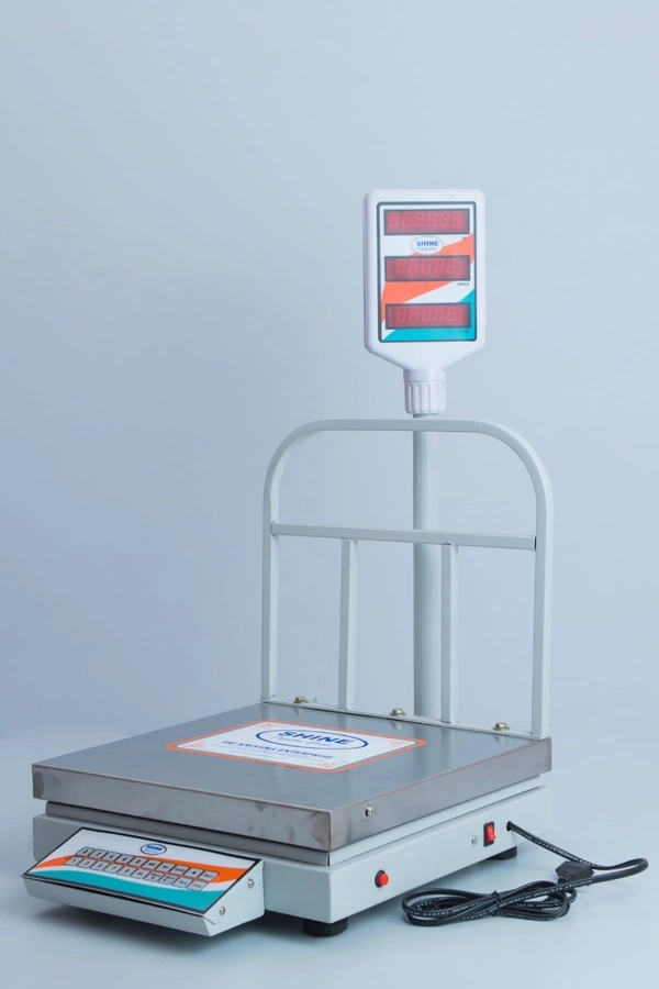 SHINE DIGITAL SCALE SHINE Digital 50KG/5GM Bench Price Computer Counter Tabletop Weighing machine with 3 Green/Red Display (Weight, Per KG Price, & Toal), Pan Size - 350X350 MM,