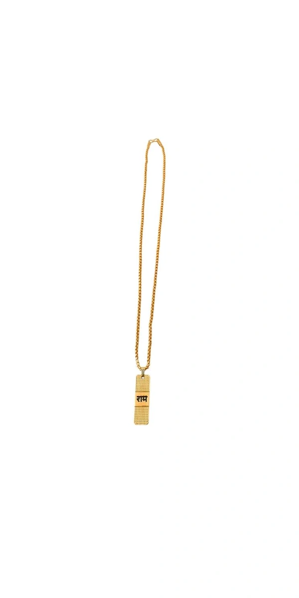 Chains & Locket - Golden Ram Naam Locket With Chain Gold Plated Shri Ram Engraved Ram Name Letter Pendant Daily Use Jewelry for Men-Women & Girls-Boys (1 Pc)