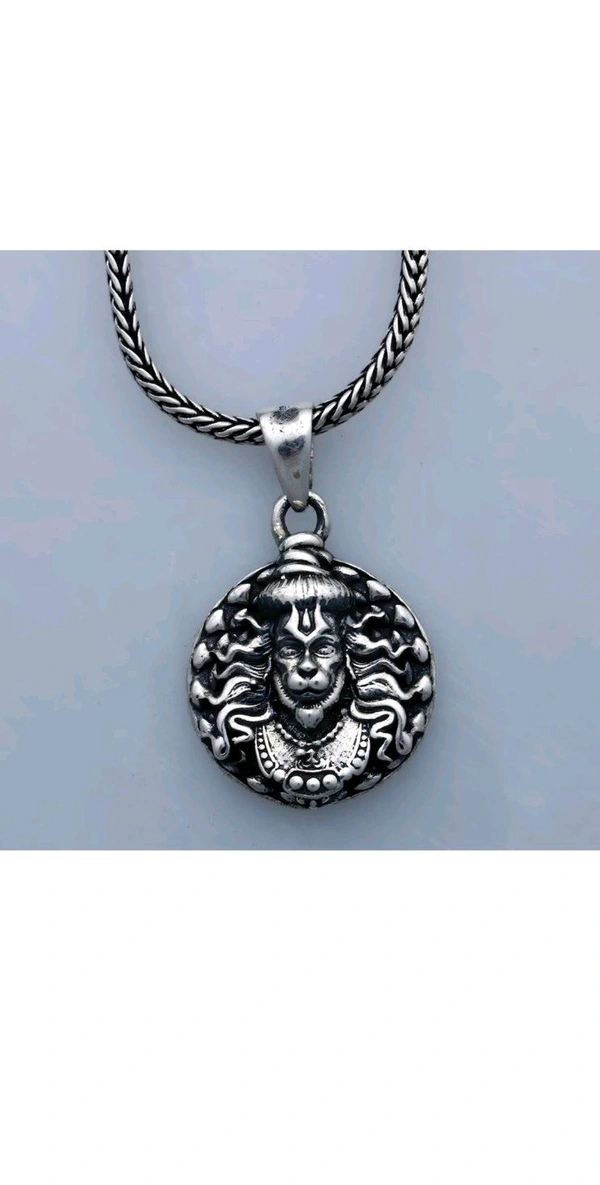 Chains & Locket - Style Hindu Lord Bajrangbali Hanuman Face Locket With Chain idol Monkey God of Devotion Locket Silver Zinc And Metal Pendant Necklace Chain For Men And Women (1 PC)