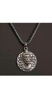 Chains & Locket - Style Hindu Lord Bajrangbali Hanuman Face Locket With Chain idol Monkey God of Devotion Locket Silver Zinc And Metal Pendant Necklace Chain For Men And Women (1 PC)