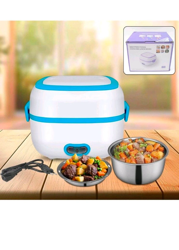 Electric Lunch Box, 3 In 1 Food Heater / Cooker / Steamer with Stainless Steel Bowls, Egg Steaming Tray, Spoon, Measuring Cup for Office, School, Travel (1 Set)