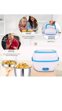 Electric Lunch Box, 3 In 1 Food Heater / Cooker / Steamer with Stainless Steel Bowls, Egg Steaming Tray, Spoon, Measuring Cup for Office, School, Travel (1 Set)