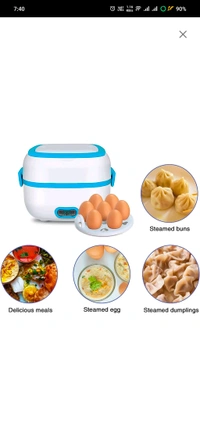 Electric Lunch Box, 3 In 1 Food Heater / Cooker / Steamer with Stainless Steel Bowls, Egg Steaming Tray, Spoon, Measuring Cup for Office, School, Travel (1 Set)