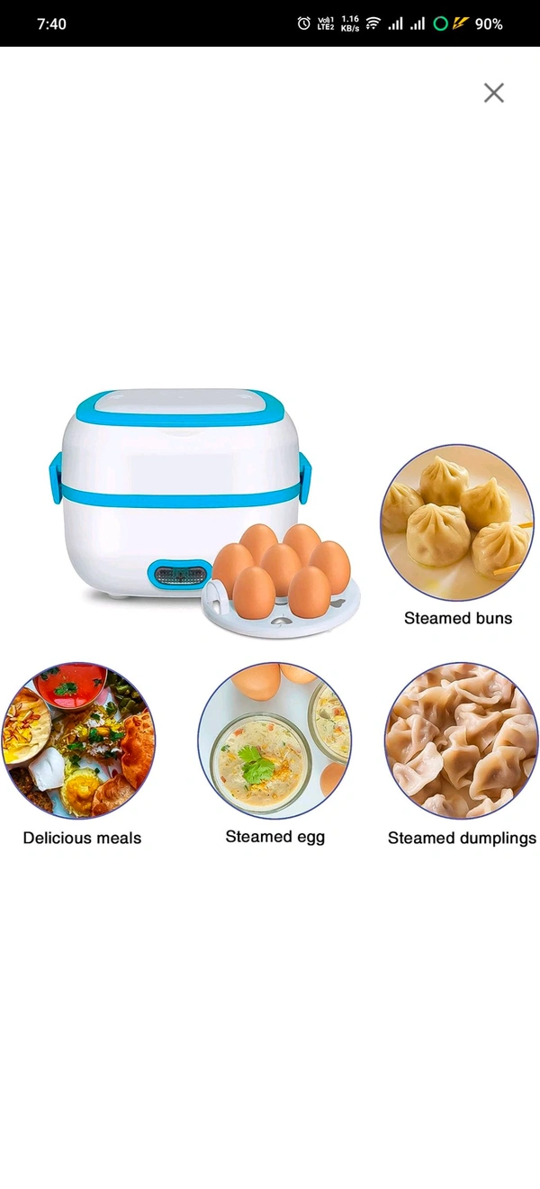 Electric Lunch Box, 3 In 1 Food Heater / Cooker / Steamer with Stainless Steel Bowls, Egg Steaming Tray, Spoon, Measuring Cup for Office, School, Travel (1 Set)
