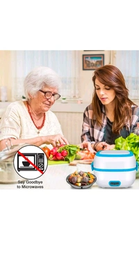 Electric Lunch Box, 3 In 1 Food Heater / Cooker / Steamer with Stainless Steel Bowls, Egg Steaming Tray, Spoon, Measuring Cup for Office, School, Travel (1 Set)