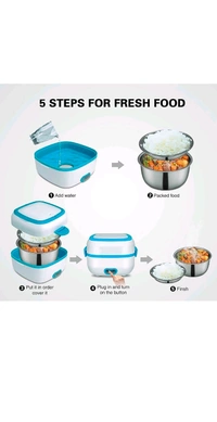 Electric Lunch Box, 3 In 1 Food Heater / Cooker / Steamer with Stainless Steel Bowls, Egg Steaming Tray, Spoon, Measuring Cup for Office, School, Travel (1 Set)