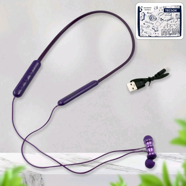 Tecsox Bluetooth Headphone Neckband Sweat Resistant, Magnetic Earbuds (1 Pc)