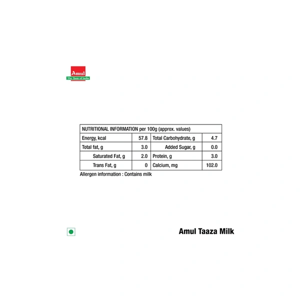 Amul Taaza Toned Fresh Milk