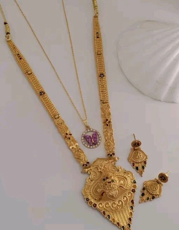 Micro Gold Plated Rani Haar With Earring - Gold