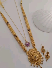 Micro Gold Plated Rani Haar With Earring - Gold