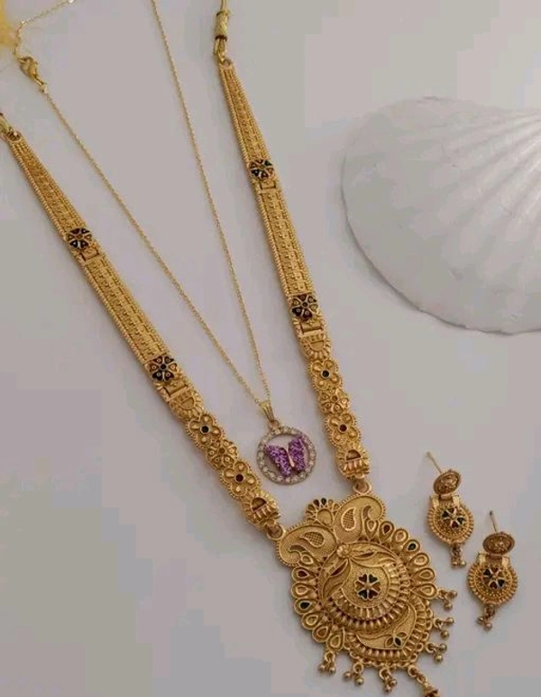 Micro Gold Plated Rani Haar With Earring - Gold