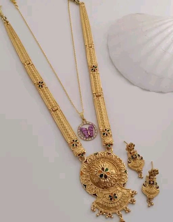 Micro Gold Plated Rani Haar With Earring - Gold