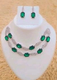 American Diamond Necklace With Earrings  - Japanese Laurel, Adjustable