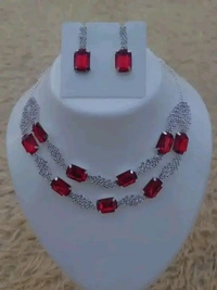 American Diamond Necklace With Earrings  - Japanese Laurel, Adjustable