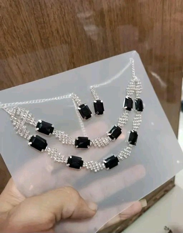 American Diamond Necklace With Earrings  - Japanese Laurel, Adjustable