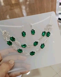 American Diamond Necklace With Earrings  - Japanese Laurel, Adjustable