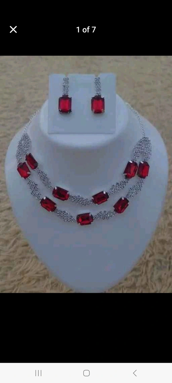 American Diamond Necklace With Earrings  - Silver, Adjustable