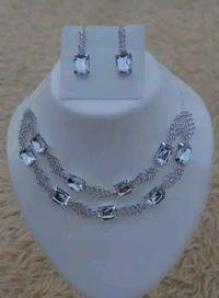 American Diamond Necklace With Earrings  - Silver, Adjustable