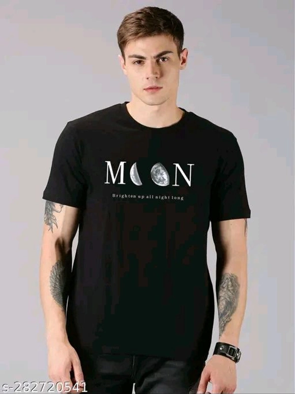 Printed Round Men's Black Tshirt 