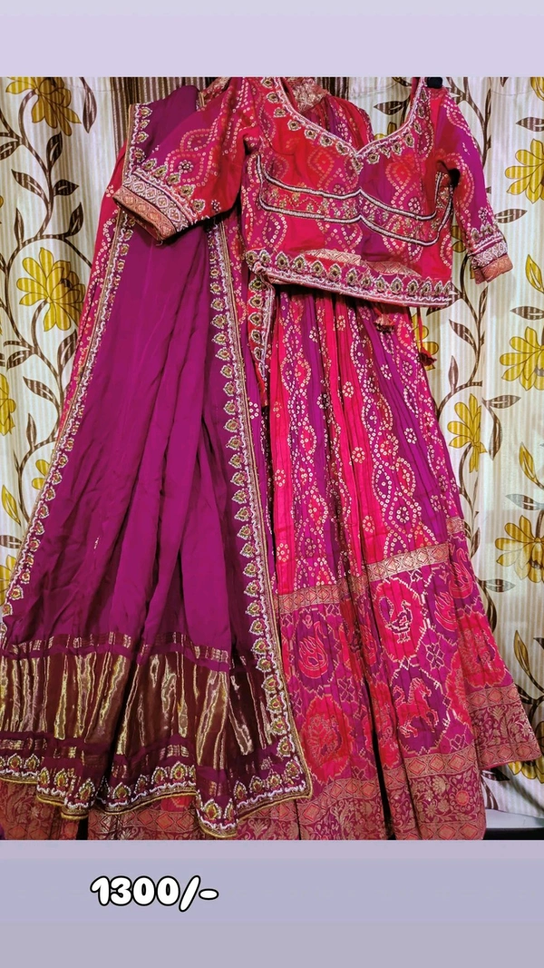 Bhandhni Designer Lehnga With Lagdi Patta Work Duppta On Rent - Any Size Available